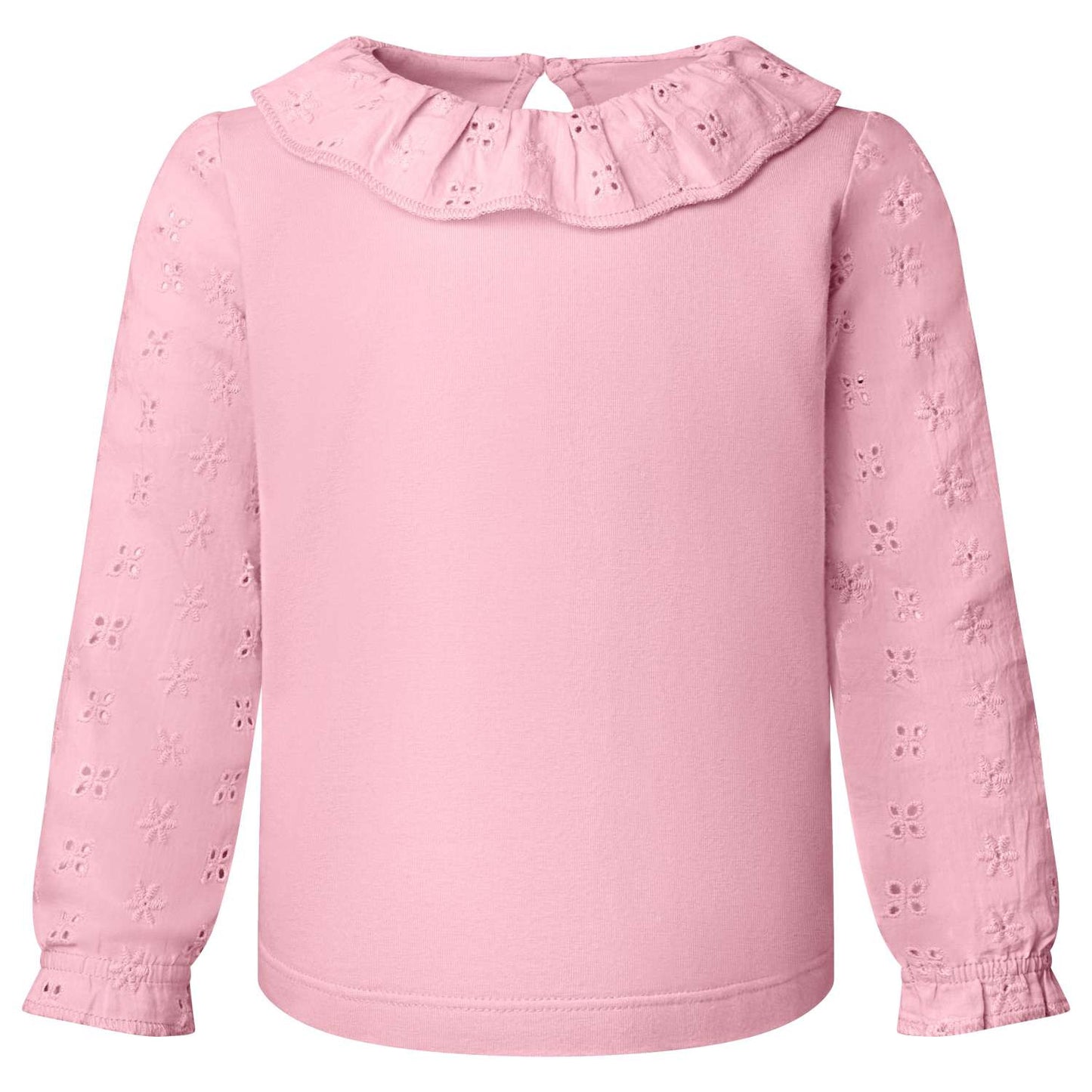 Buy Blank Wholesale Cotton Long Sleeve Girls Long Sleeve Top with Frill in Pastel Pink ideal for embroidery, HTV, DTF
