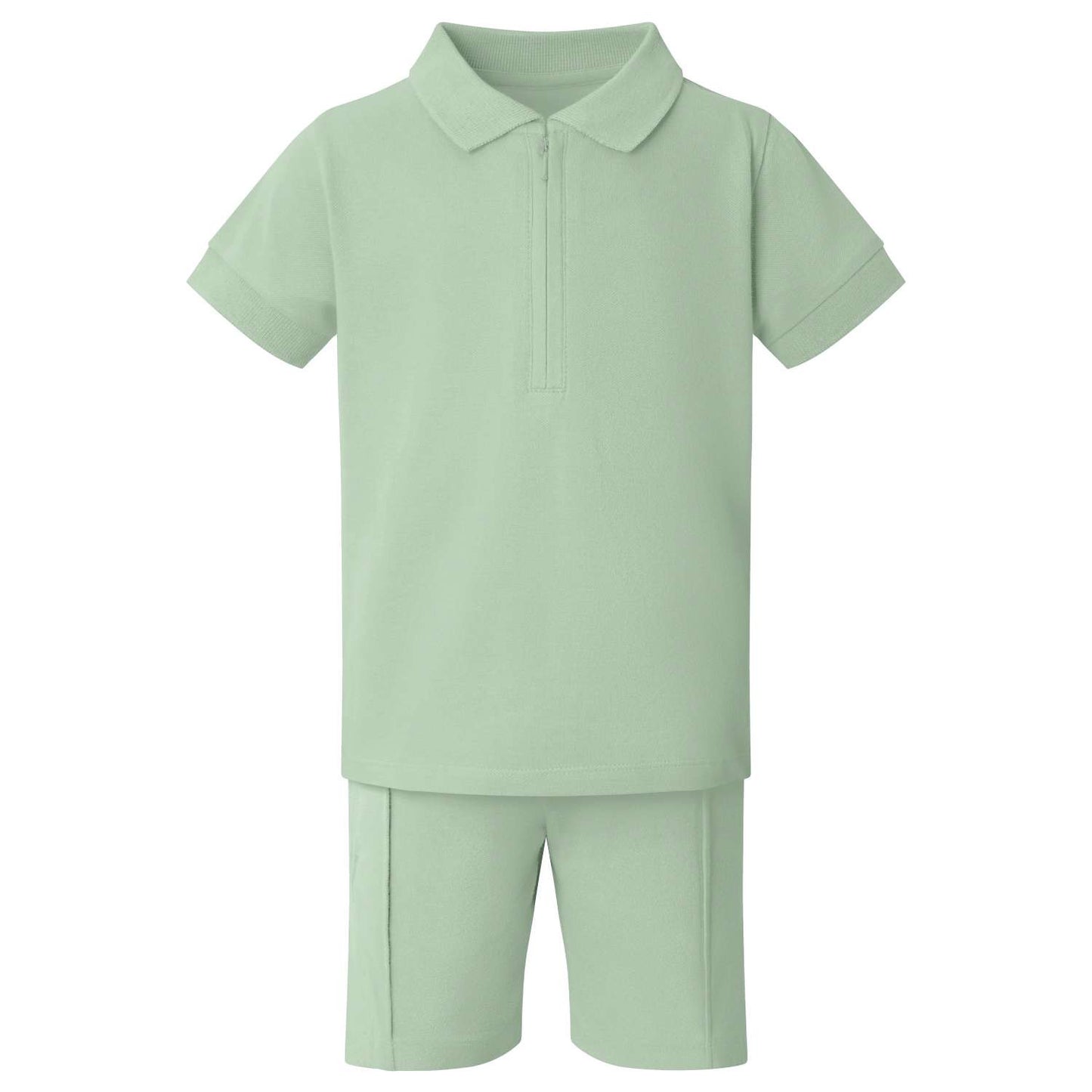 Boy's Zip Neck Polo Shirt and Short Set at Kids Wholesale Clothing, free delivery on eligible orders. Ideal for embroidery, HTV and DTF prints