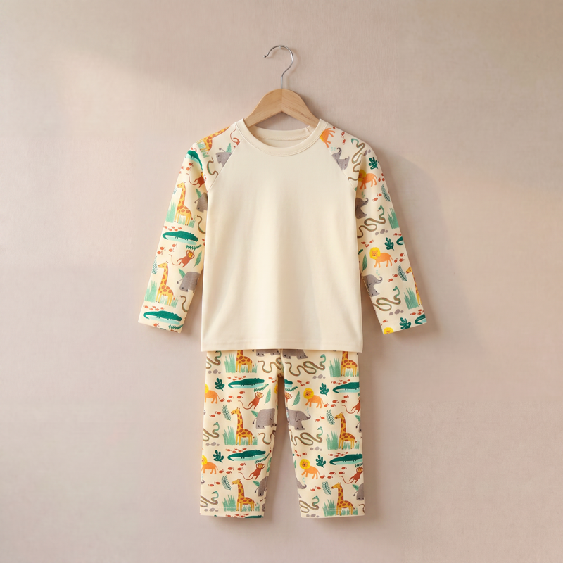 Safari Animals Print Long Raglan Sleeve Pyjama Set