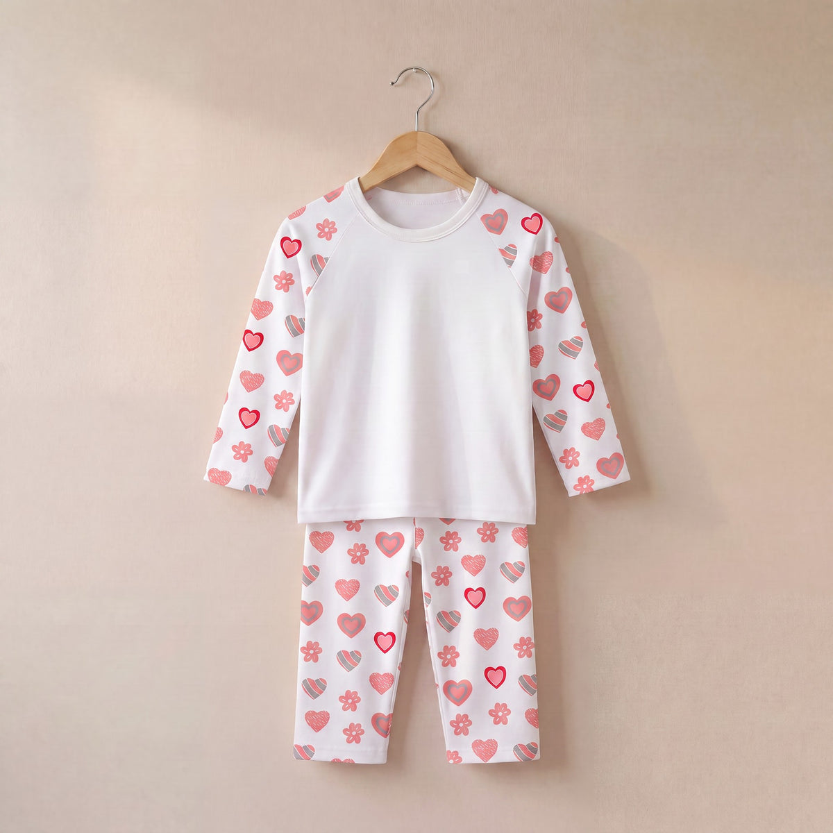 Heart Print Print Long Sleeve Pyjama Set