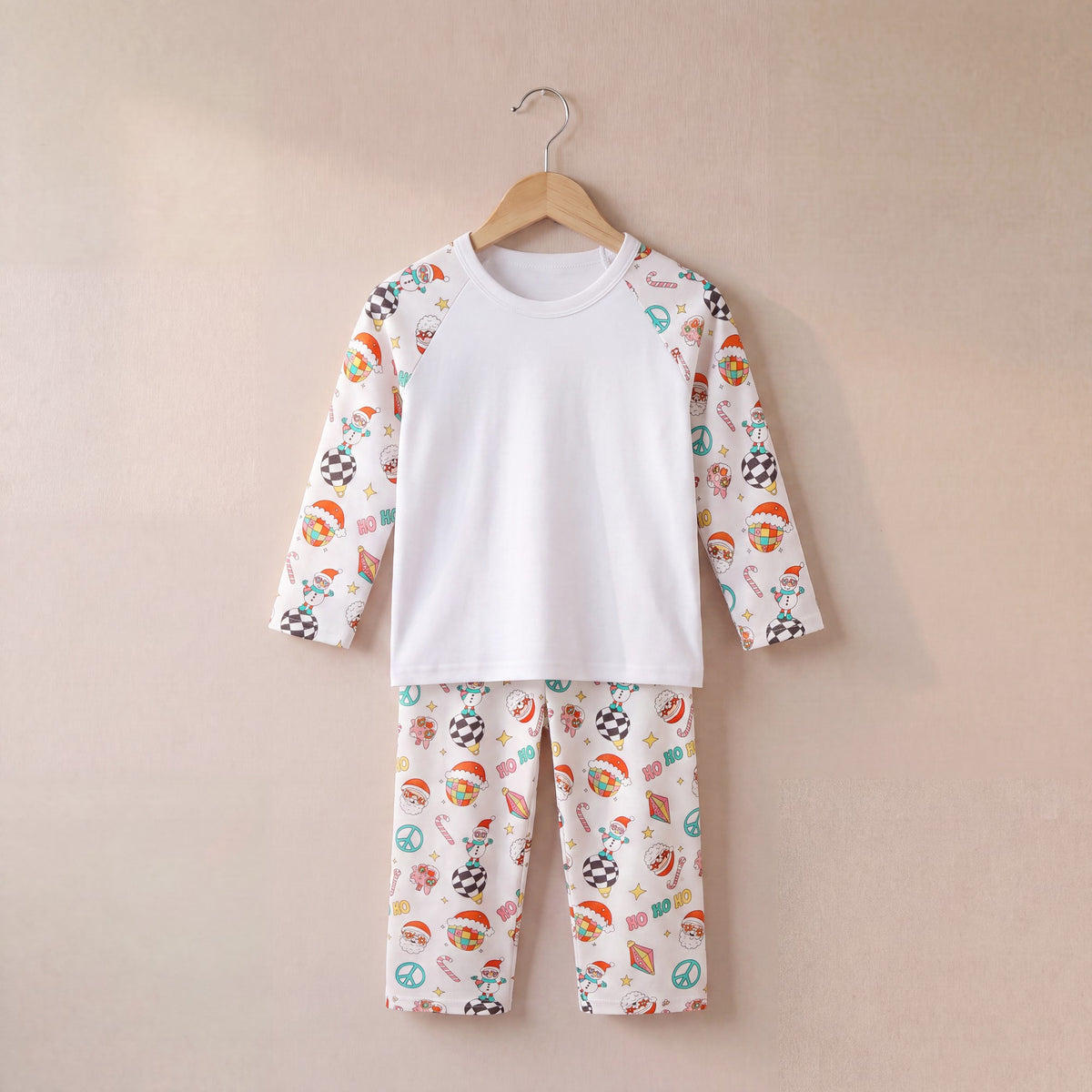 Groovy Christmas Print Long Raglan Sleeve Pyjama Set