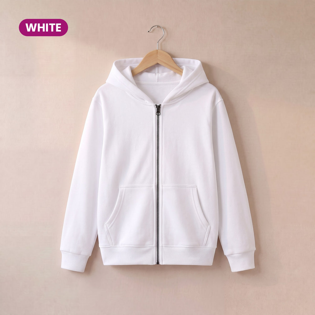 Kids Zip Up Hoodie in White