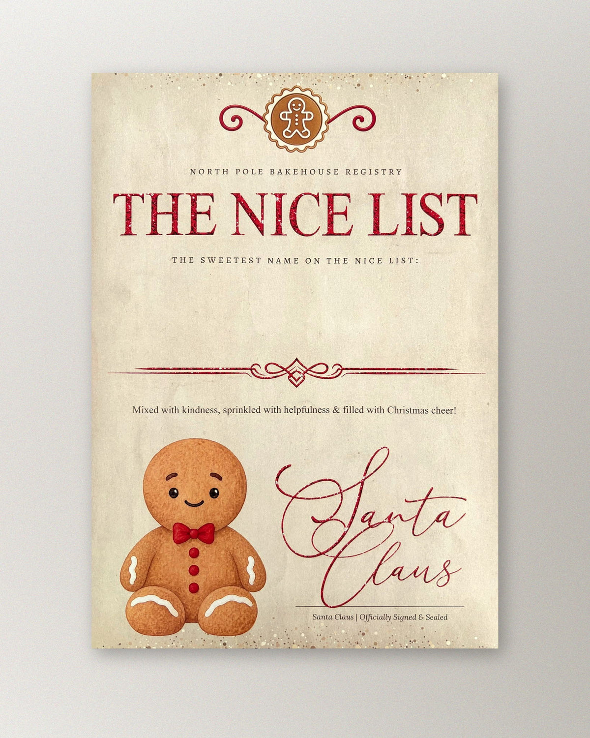 Gingerbread - Christmas Nice List Certificate