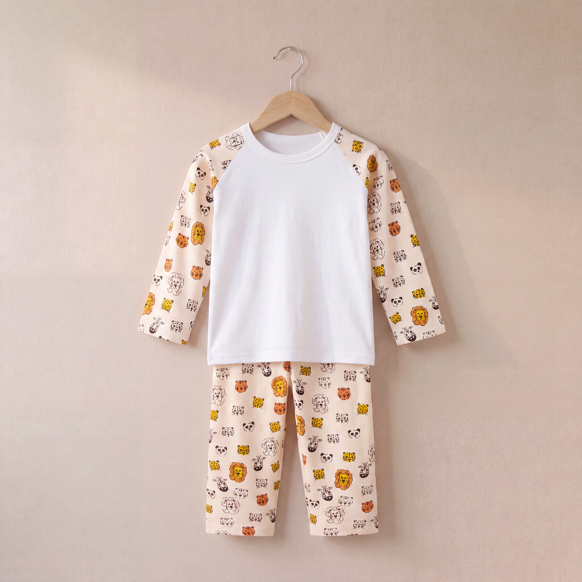 Safari Animals Print Long Raglan Sleeve Pyjama Set