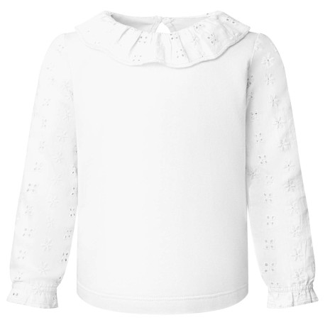 Long Sleeve Top with Frill in White