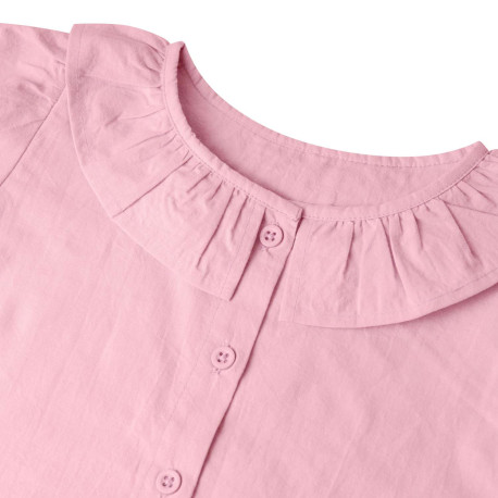 Linen T-Shirt & Short Frill Set in Pastel Pink