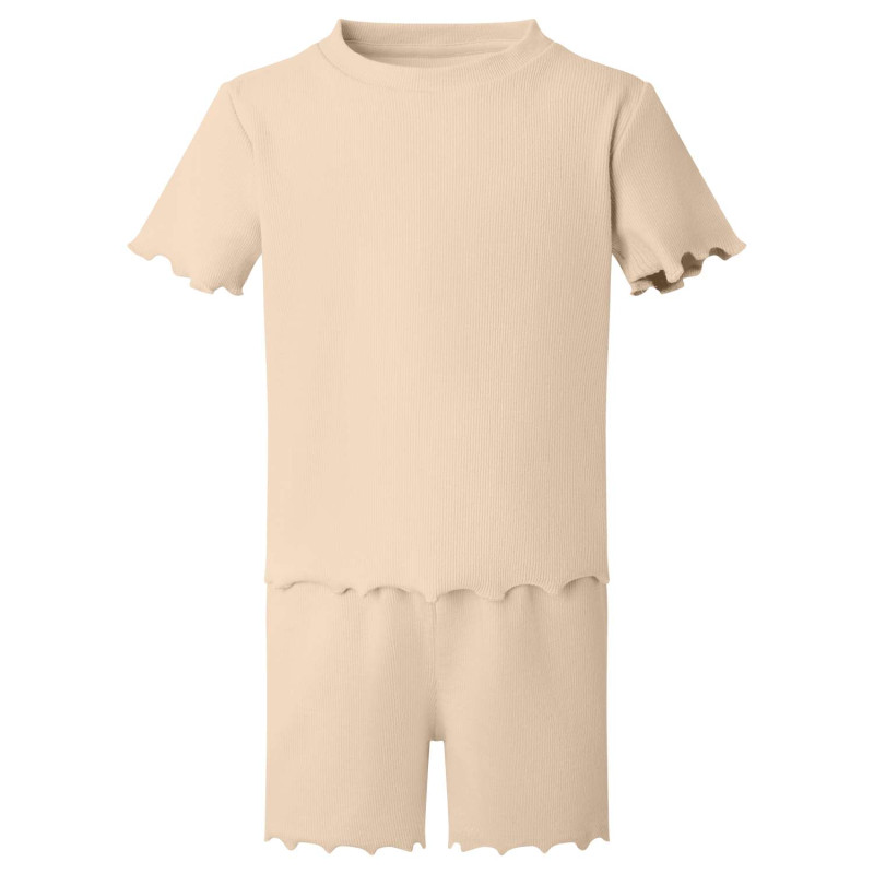 Girl's Rib T-Shirt and Short Set in Nude