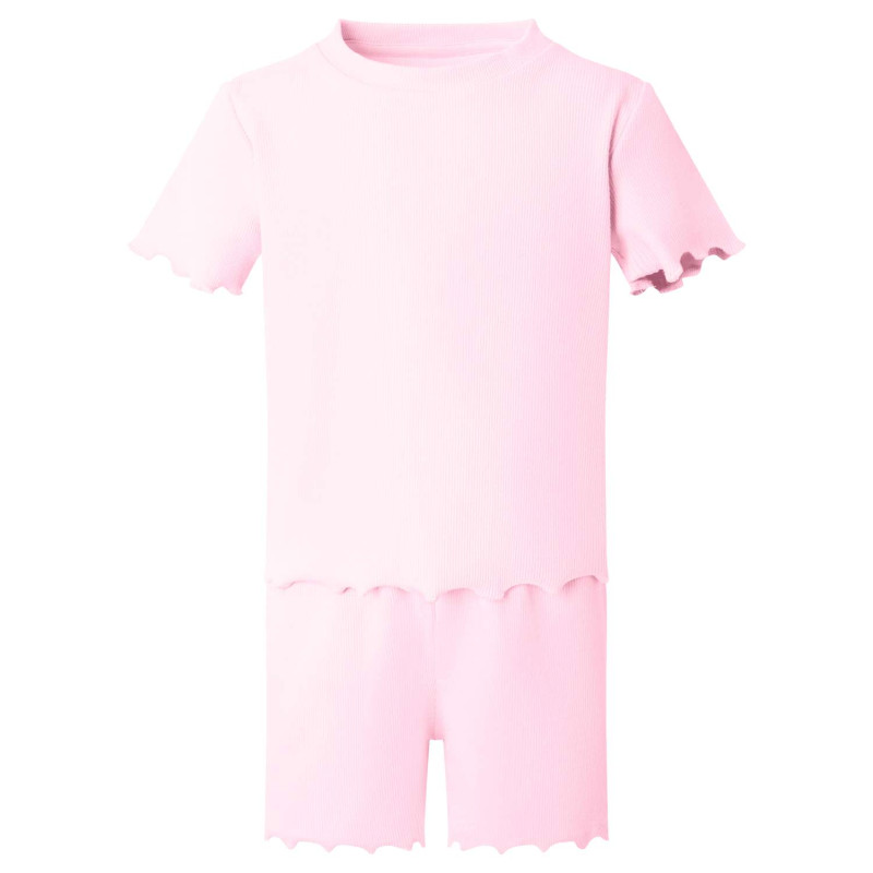 Girl's Rib T-Shirt and Short Set in Pastel Pink