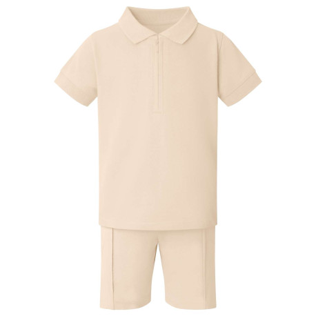 Boy's Zip Neck Polo Shirt and Short Set in Nude