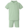 Boy's Zip Neck Polo Shirt and Short Set in Sage