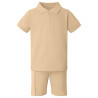 Boy's Zip Neck Polo Shirt and Short Set in Sand