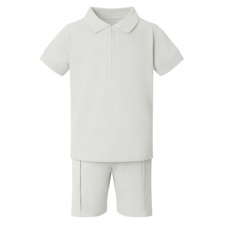 Boy's Zip Neck Polo Shirt and Short Set in Pebble Grey