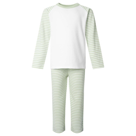 Pastel Sage Stripe Long Raglan Sleeve Pyjama Set