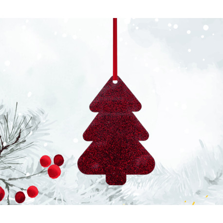 Acrylic Christmas Tree Shape Decoration Red Glitter