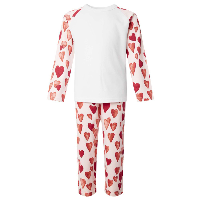 Love Hearts Print Long Raglan Sleeve Pyjama Set