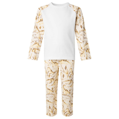 Neutral Dinosaurs Print Long Raglan Sleeve Pyjama Set