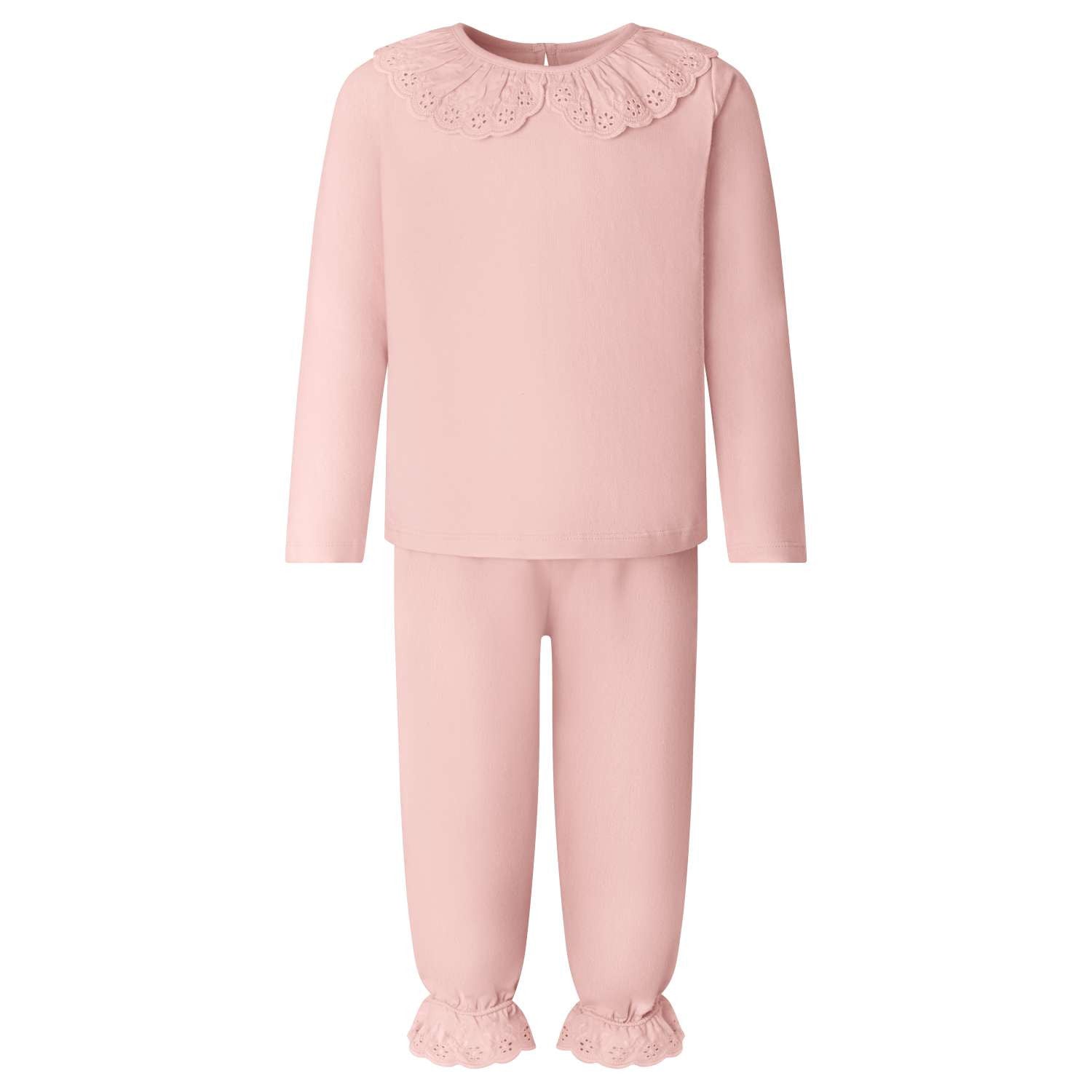 Long Sleeve Frilled Pyjama Set in Blush fantastic value from Kids Wholesale Clothing, ideal for personalisation with embroidery, DTF, HTV