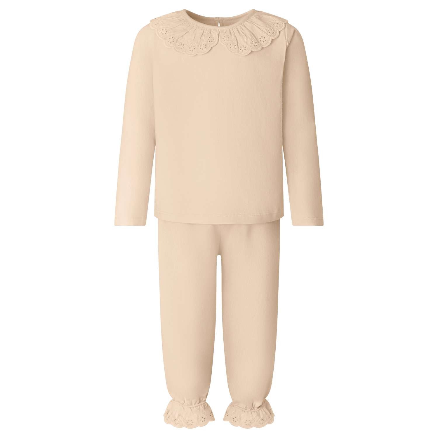 Long Sleeve Frilled Pyjama Set in Natural fantastic value from Kids Wholesale Clothing, ideal for personalisation with embroidery, DTF, HTV