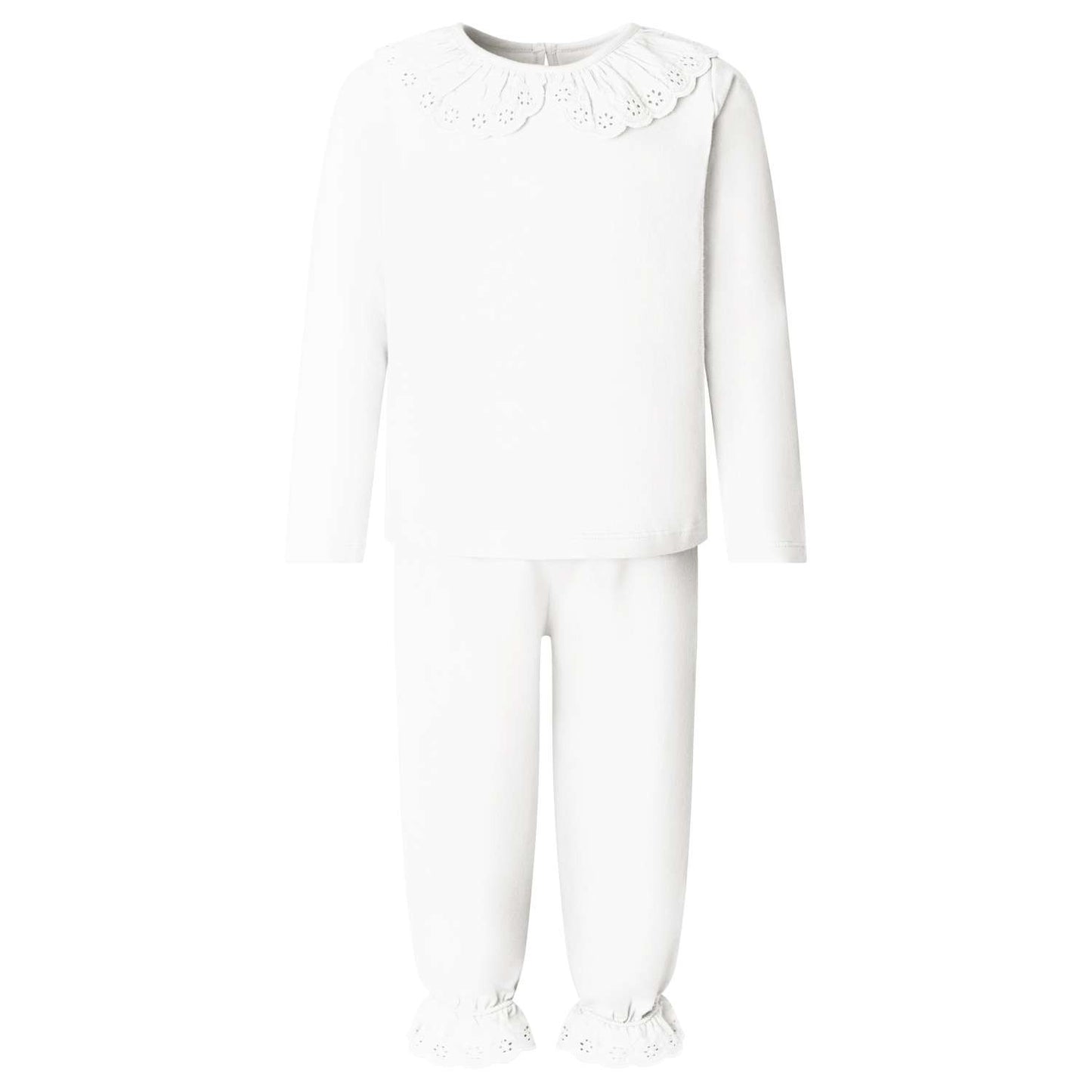 Long Sleeve Frilled Pyjama Set in White fantastic value from Kids Wholesale Clothing, ideal for personalisation with embroidery, DTF, HTV