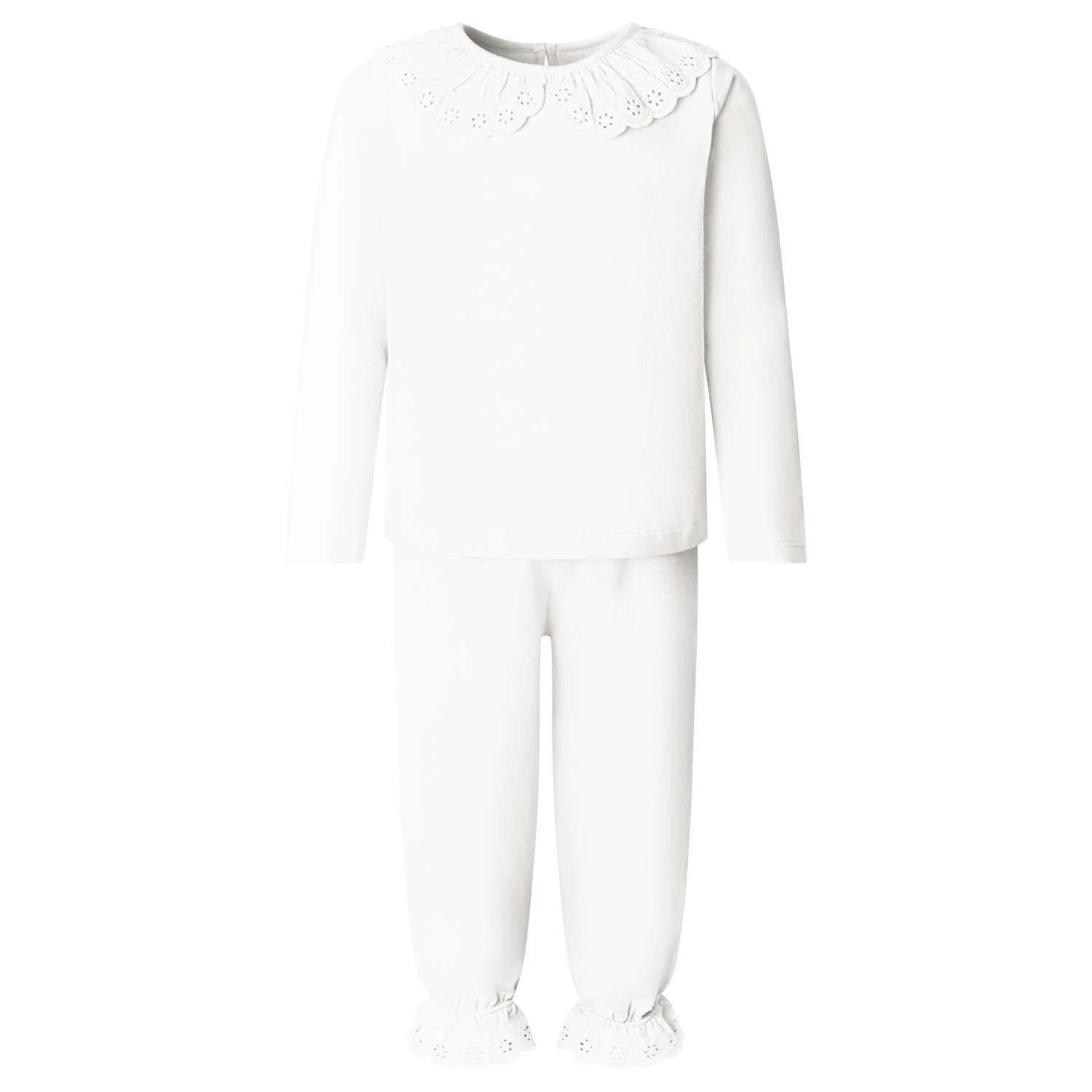 Long Sleeve Frilled Pyjama Set in White fantastic value from Kids Wholesale Clothing, ideal for personalisation with embroidery, DTF, HTV