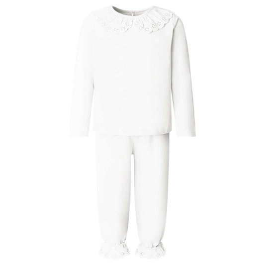 Long Sleeve Frilled Pyjama Set in White fantastic value from Kids Wholesale Clothing, ideal for personalisation with embroidery, DTF, HTV