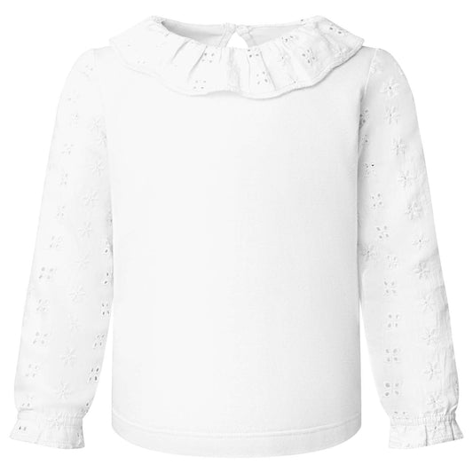 Buy Blank Wholesale Cotton Long Sleeve Girls Long Sleeve Top with Frill in White ideal for personalisation with embroidery, HTV, DTF