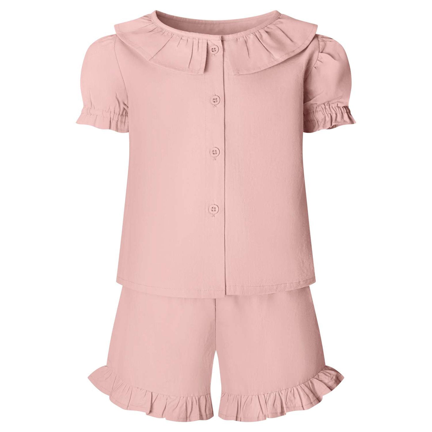 Linen T-Shirt & Short Frill Set in Blush  by Kids Wholesale Clothing perfect for embroidery, HTV, DTF