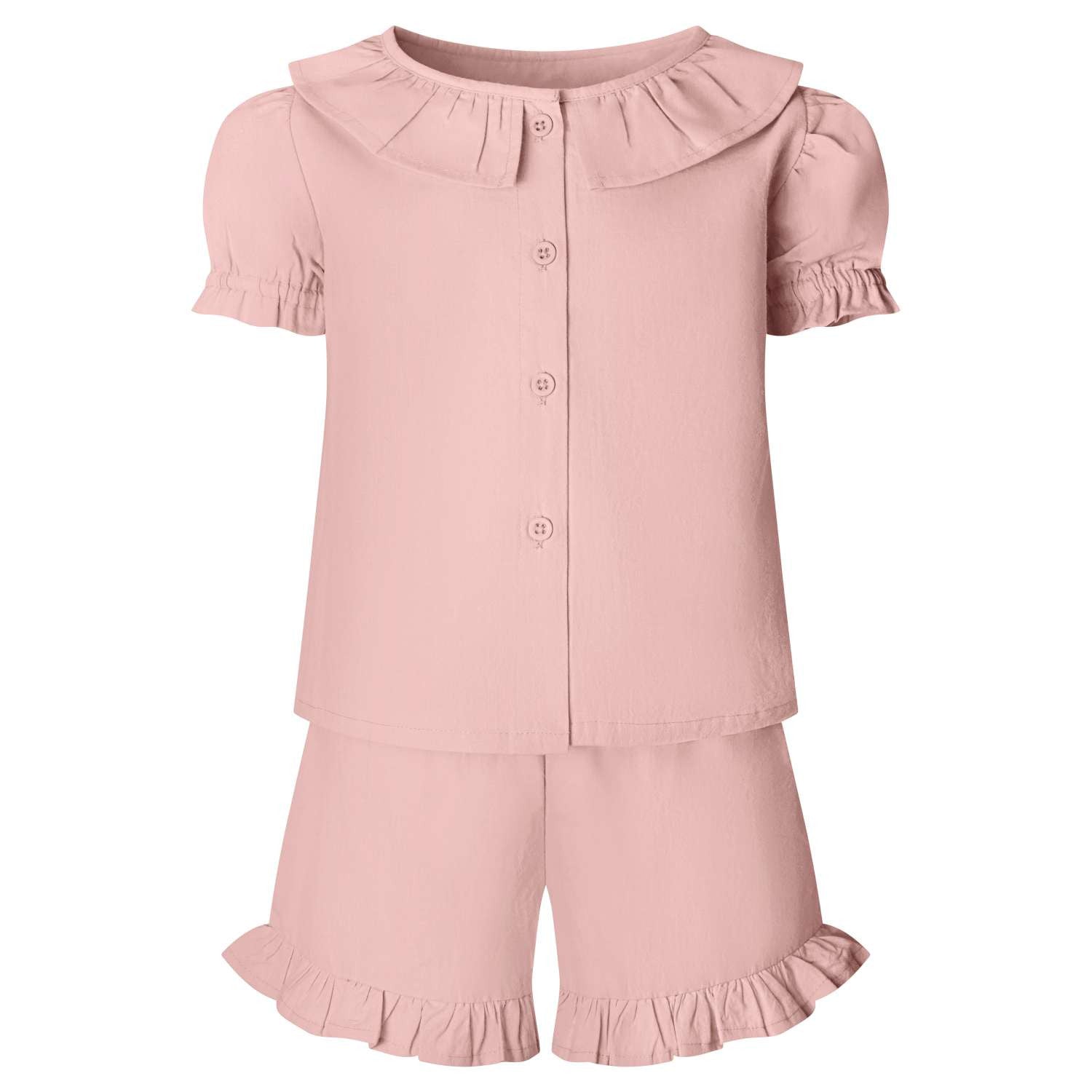 Linen T-Shirt & Short Frill Set in Blush  by Kids Wholesale Clothing perfect for embroidery, HTV, DTF