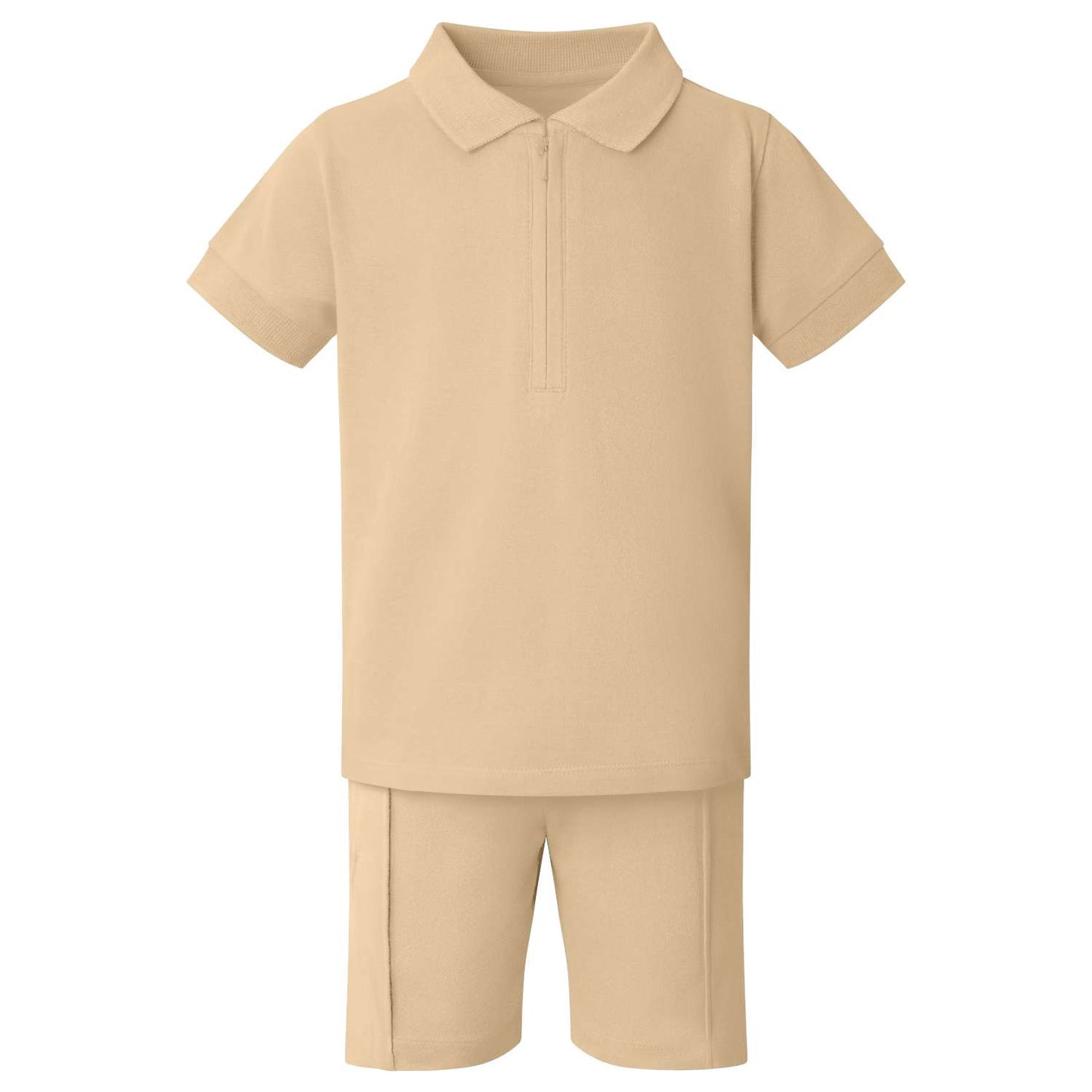 Boy's Zip Neck Polo Shirt and Short Set at Kids Wholesale Clothing, free delivery on eligible orders. Ideal for embroidery, HTV and DTF prints