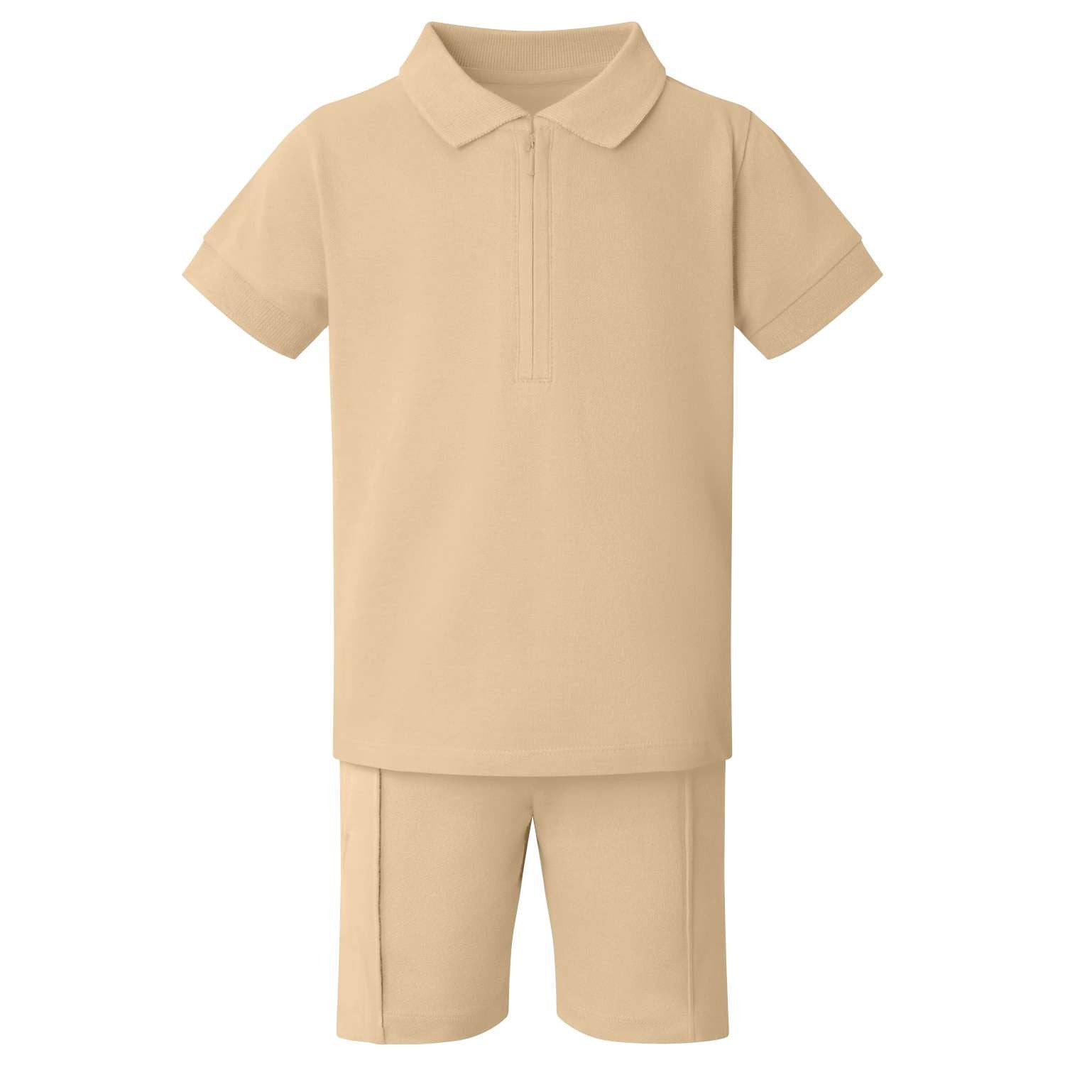 Boy's Zip Neck Polo Shirt and Short Set at Kids Wholesale Clothing, free delivery on eligible orders. Ideal for embroidery, HTV and DTF prints