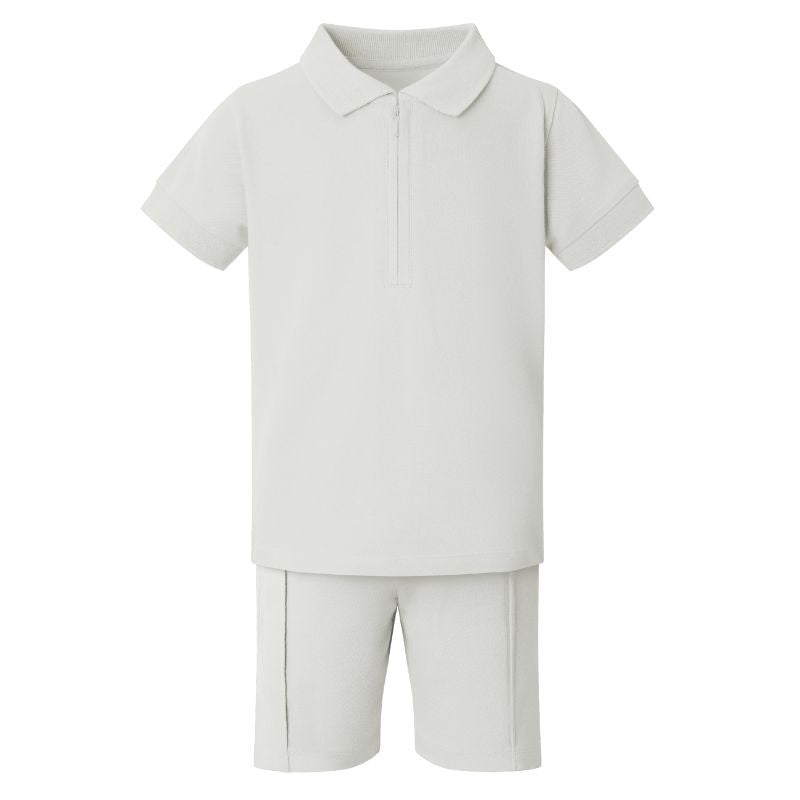 Boy's Zip Neck Polo Shirt and Short Set at Kids Wholesale Clothing, free delivery on eligible orders. Ideal for embroidery, HTV and DTF prints