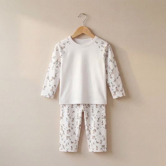 Bunny Print Long Raglan Sleeve Pyjama Set