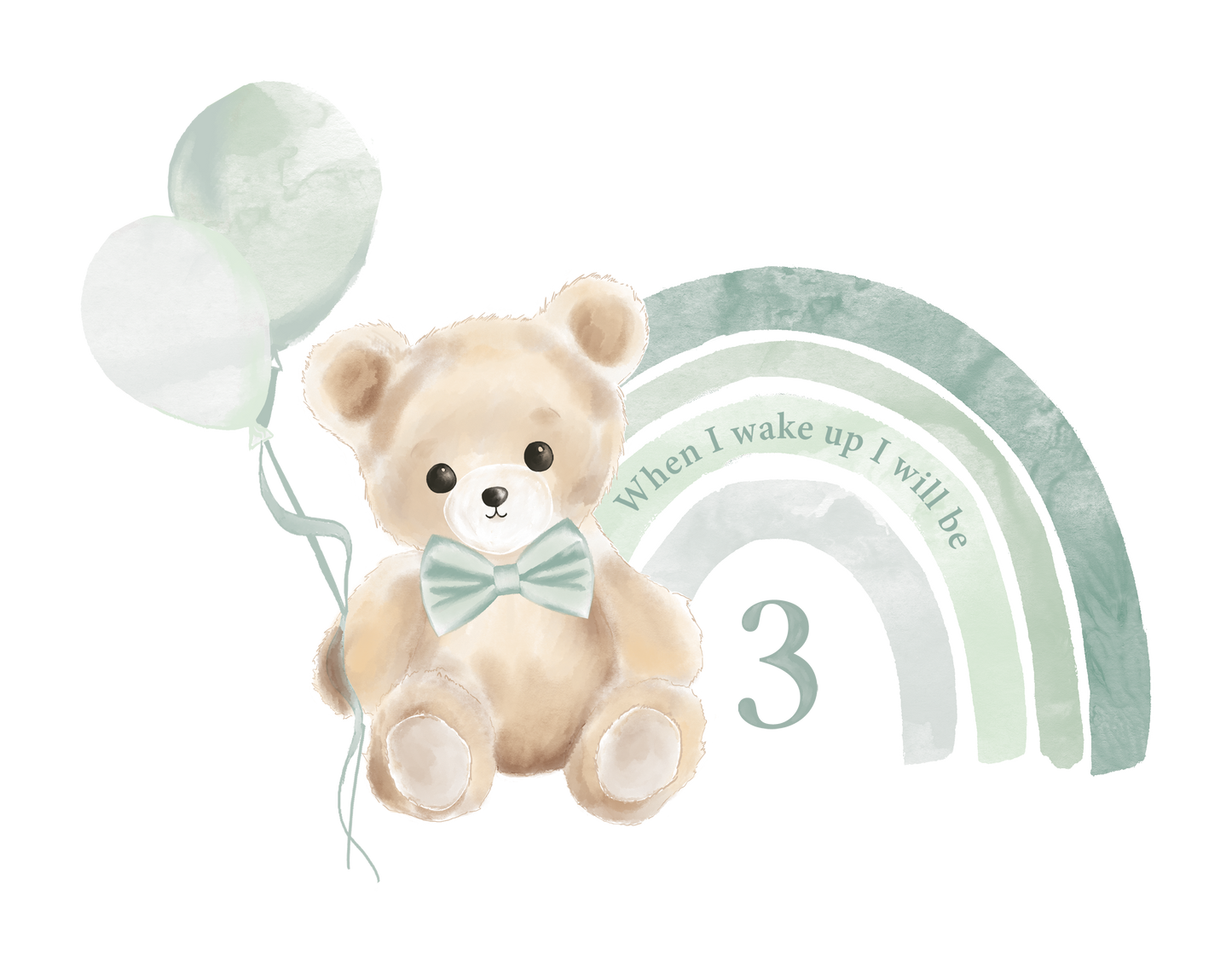 Teddy Bear Rainbow Birthday Numbers DTF Prints