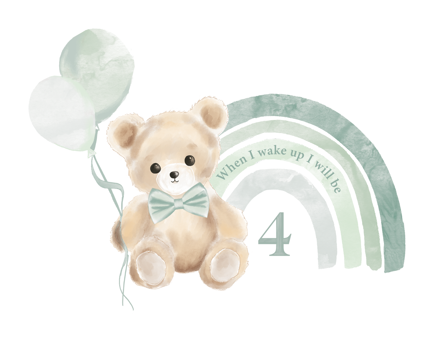 Teddy Bear Rainbow Birthday Numbers DTF Prints