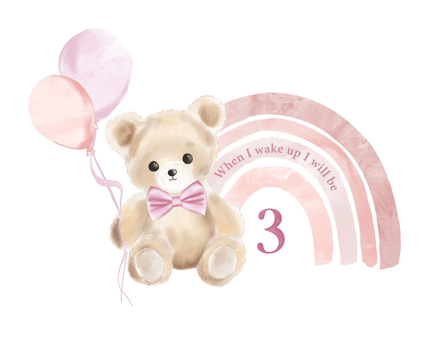 Teddy Bear Rainbow Birthday Numbers DTF Prints