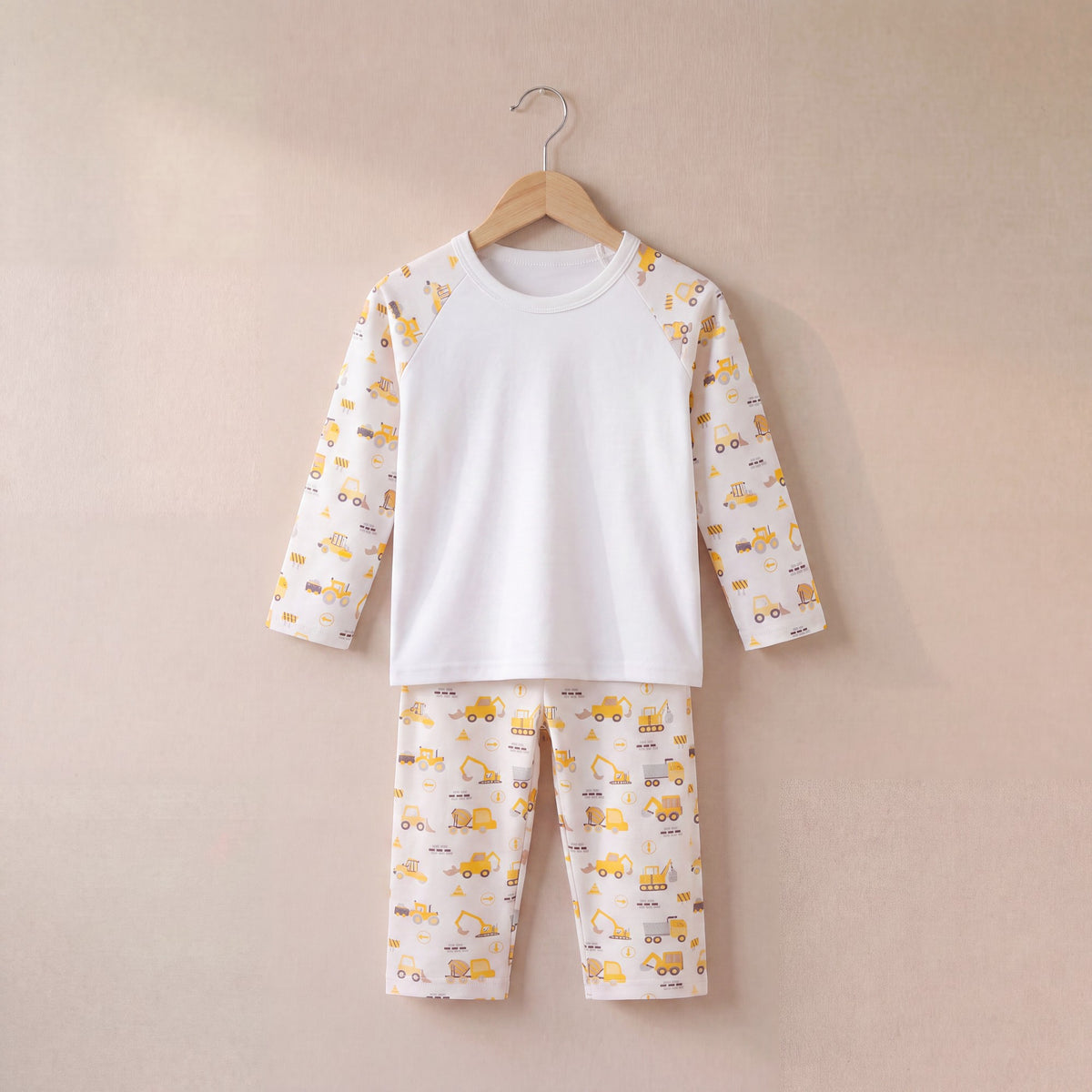 Diggers Print Long Raglan Sleeve Pyjama Set