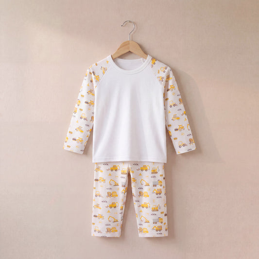 Diggers Print Long Raglan Sleeve Pyjama Set