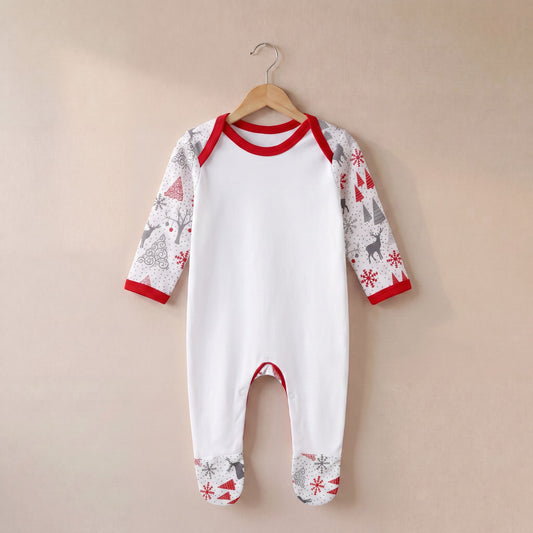 Grey and Red Reindeer Print Plain Chest Rompersuit