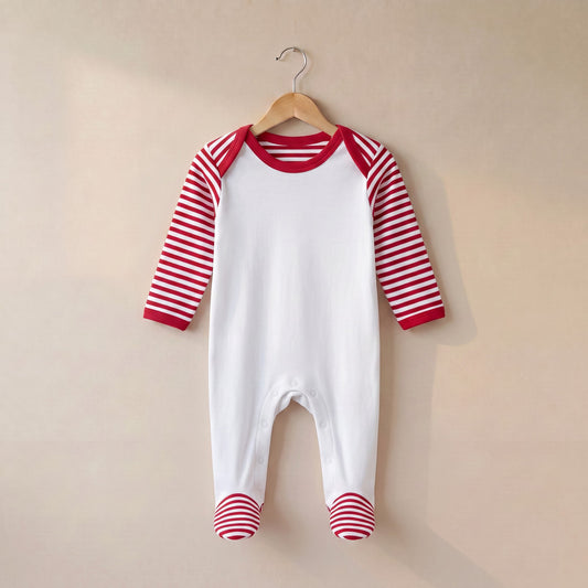 Baby Plain Chest Rompersuit Red Stripe
