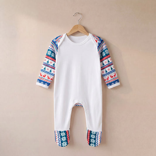 Red & Green Fair Isle Print Plain Chest Rompersuit