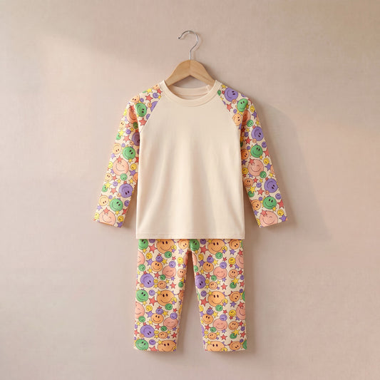 Smiley Face Print Long Sleeve Pyjama Set