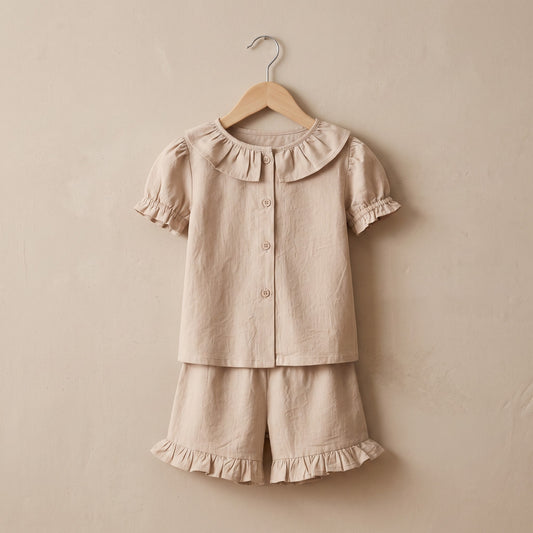Linen T-Shirt & Short Frill Set