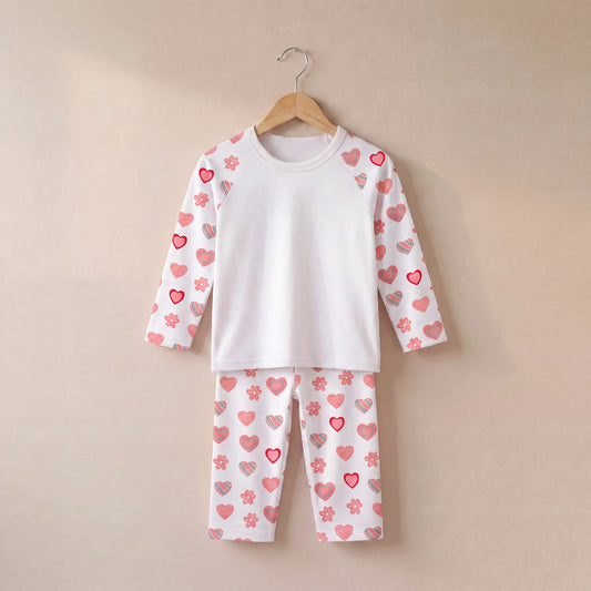 Heart Print Print Long Sleeve Pyjama Set