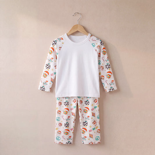 Groovy Christmas Print Long Raglan Sleeve Pyjama Set