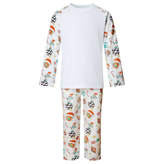 Groovy Christmas Print Long Raglan Sleeve Pyjama Set
