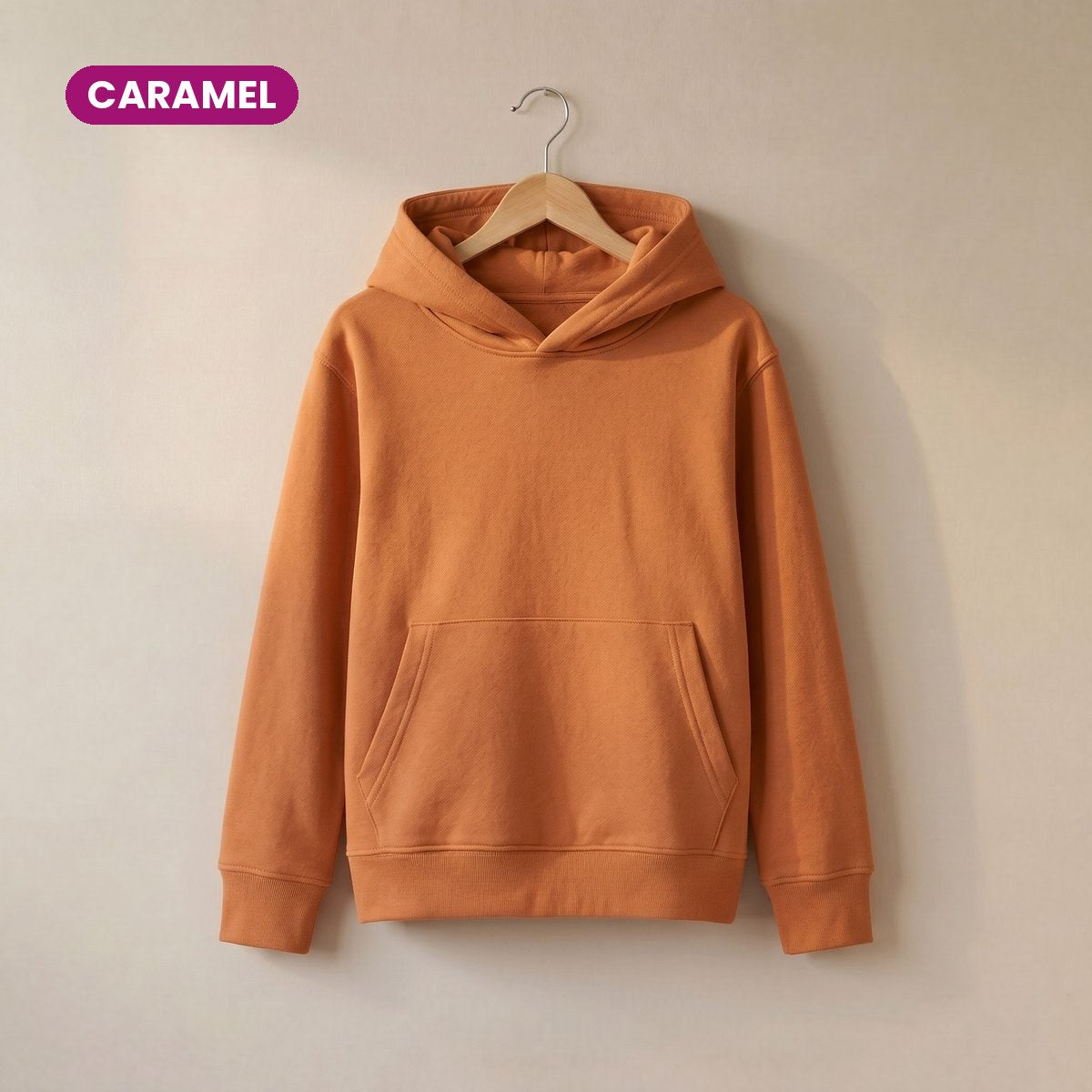 Kids Pull On Hoodie in Caramel