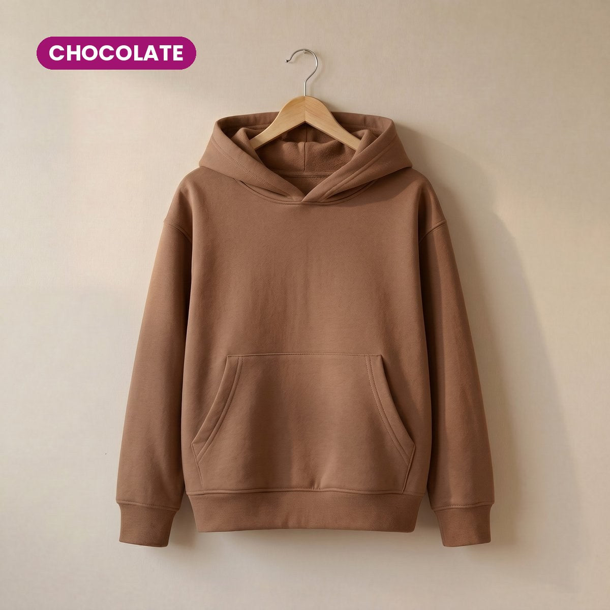 Kids Pull On Hoodie in Chocolate