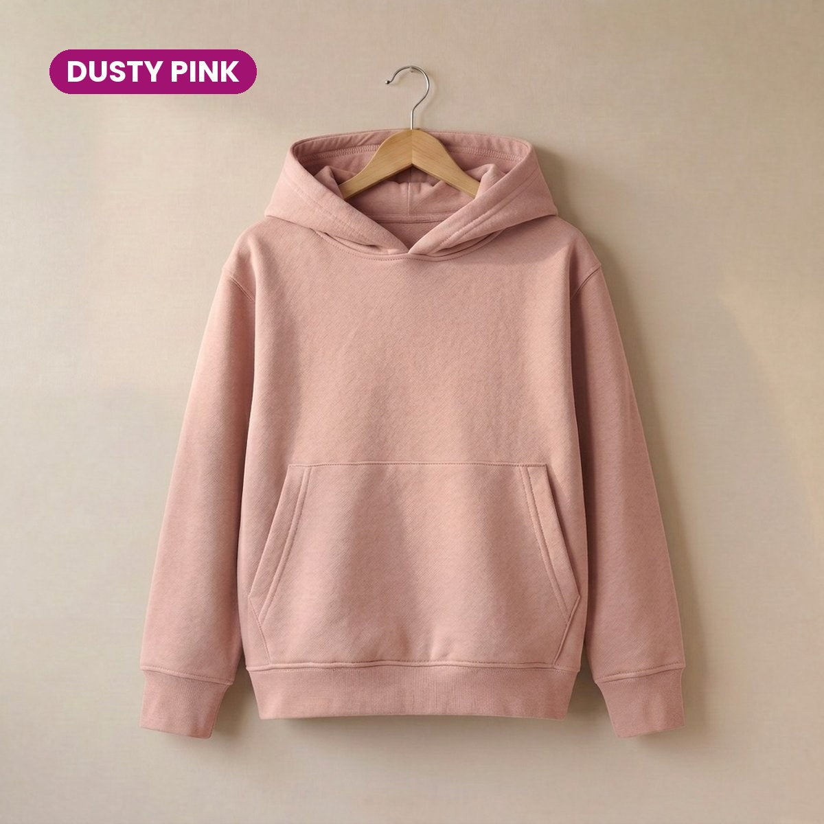 Kids Pull On Hoodie in Dusty Pink