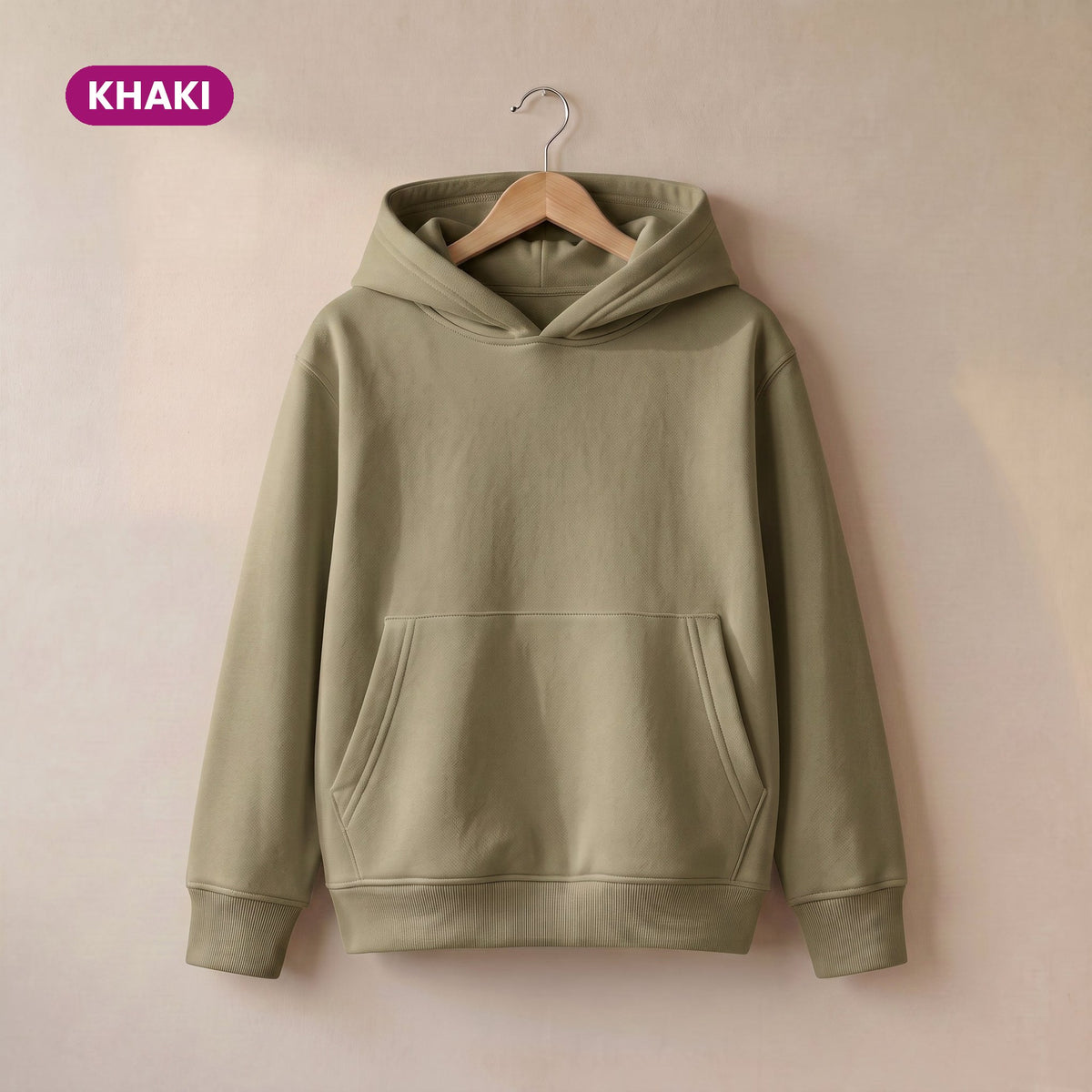 Kids Pull On Hoodie in Khaki