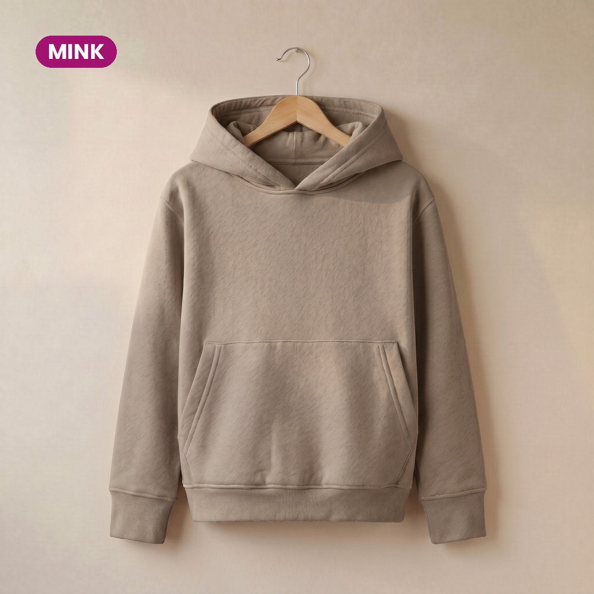 Kids Pull On Hoodie in Mink